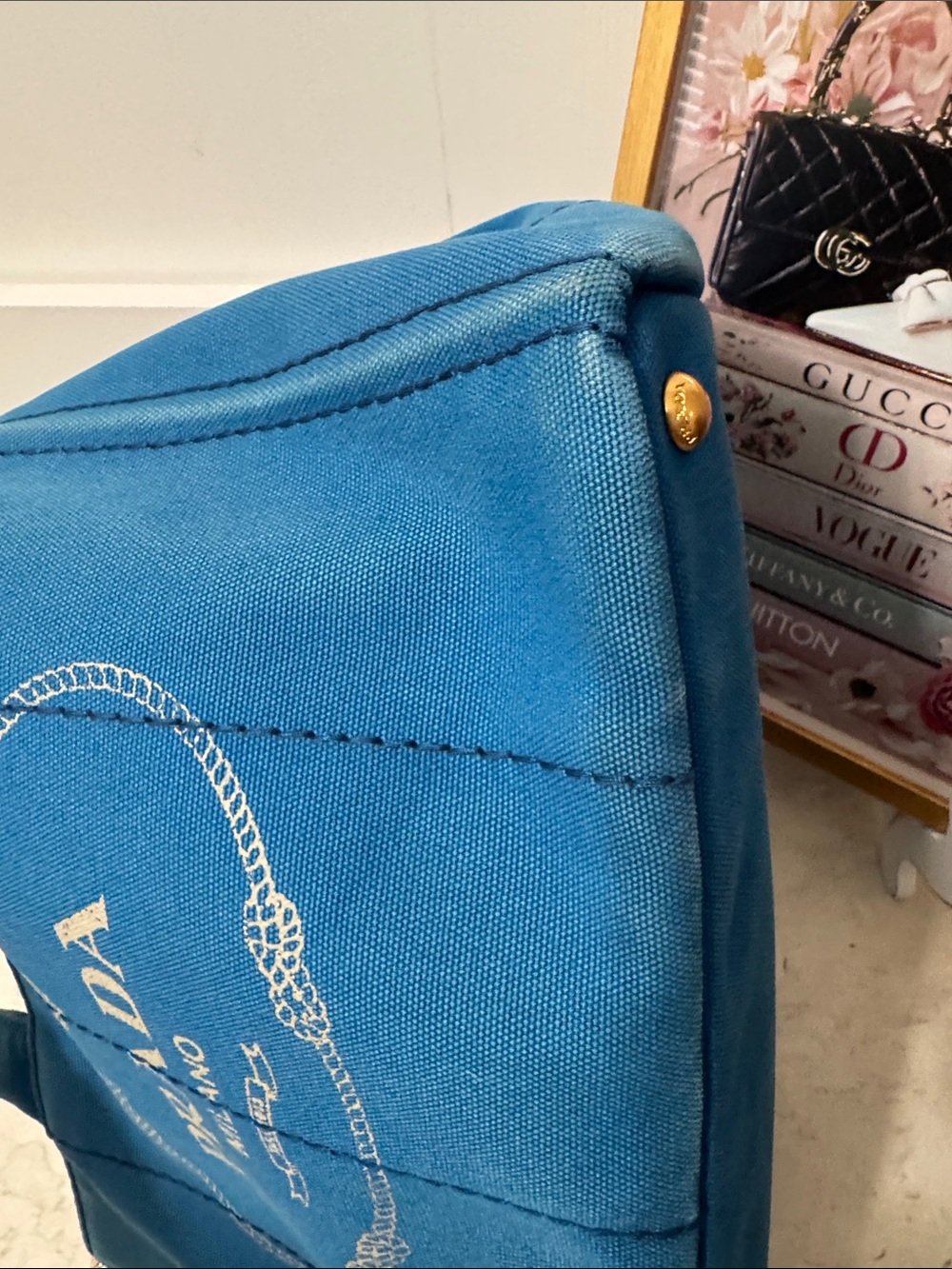 Prada canapa Blue Canvas Tote with authenticity card and unbranded strap - Picture 3 of 15